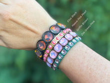 Load image into Gallery viewer, Enamel Stretch Bracelet - Earth Tone Colors - Asst Styles: Teal w/ Pink Small Round Stones - Maeve