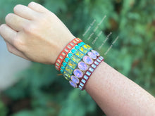 Load image into Gallery viewer, Enamel Stretch Bracelet - Earth Tone Colors - Asst Styles: Teal w/ Pink Small Round Stones - Maeve
