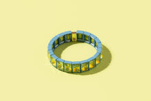 Load image into Gallery viewer, Enamel Stretch Bracelet - Earth Tone Colors - Asst Styles: Teal w/ Pink Small Round Stones - Maeve

