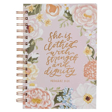 Load image into Gallery viewer, Journal Wirebound Pink Floral Strength &amp; Dignity Prov. 31:25
