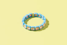 Load image into Gallery viewer, Enamel Stretch Bracelet - Earth Tone Colors - Asst Styles: Teal w/ Pink Small Round Stones - Maeve
