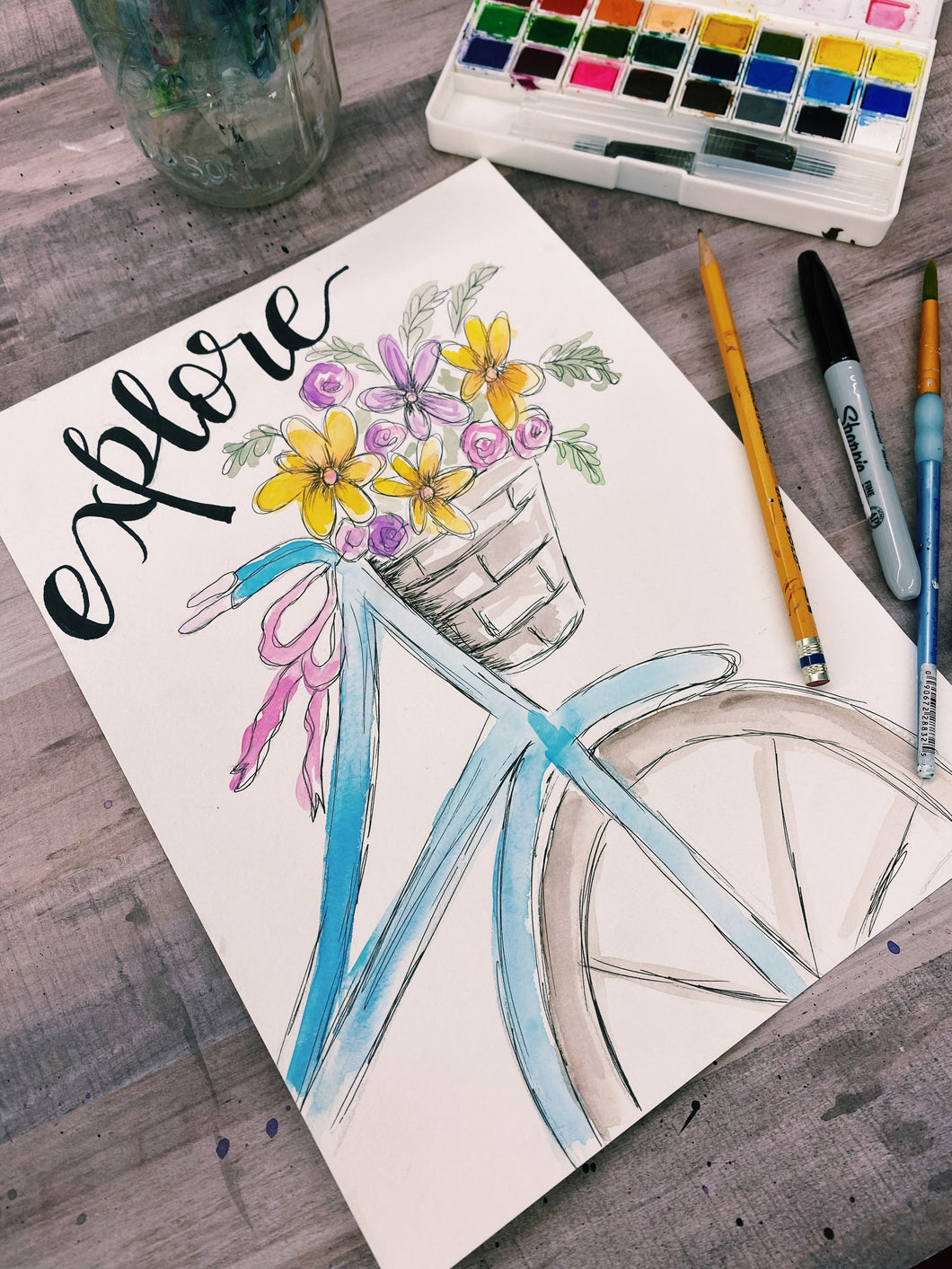 Watercolor Bicycle & Lettering Video Tutorial